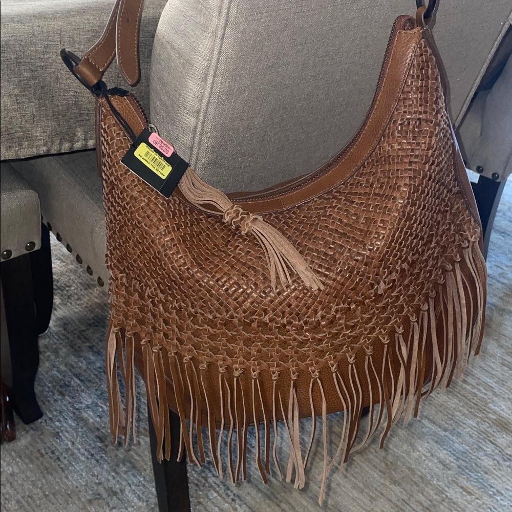 🤎🧡NWT FRYE Melissa Woven Fringe Large Scooped Hobo Crossbody Bag $398